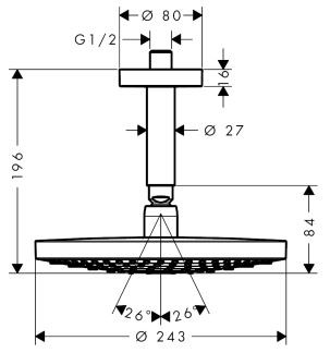 Hansgrohe Raindance Select S 240 2jet głowica prysznicowa z przyłączem sufitowym chrom 26467000