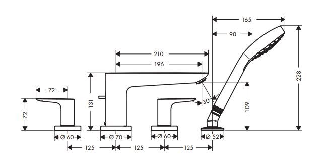 Hansgrohe Talis E bateria wannowa 4-otworowa chrom 71748000
