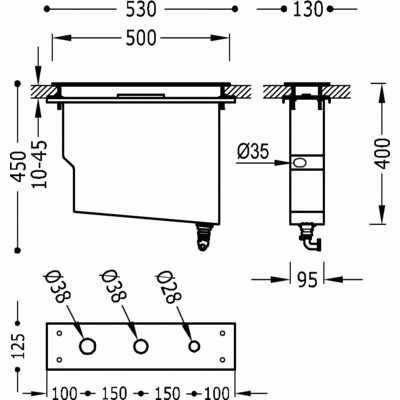 Tres Loft 3-otworowy zestaw montażowy ze zbiornikiem do odprowadzania resztek wody chrom 200.245.01