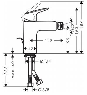 Hansgrohe Logis bateria bidetowa z korkiem chrom 71200000