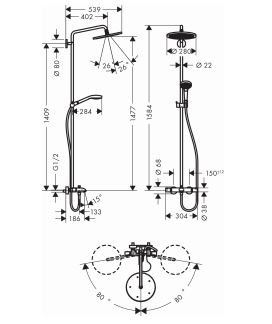 Hansgrohe Croma Select S komplet prysznicowy z termostatem do wanny i deszczownicą chrom 26792000