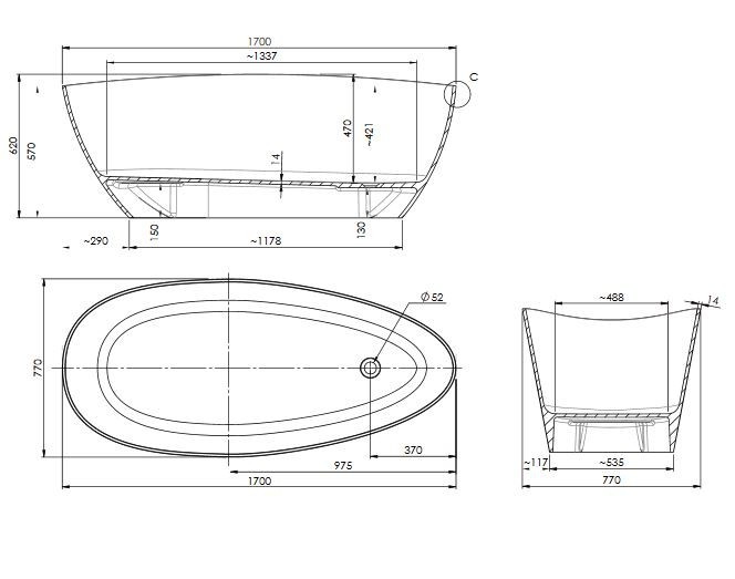 Omnires Marble+ Barcelona wanna wolnostojąca 170x77 lany marmur biało czarny połysk BARCELONAXLBCP