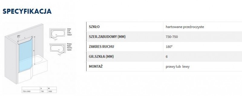 Excellent Axel Be Spot parawan nawannowy prawy 75 cm przeźroczysty chrom KAEX.2309.750.PR