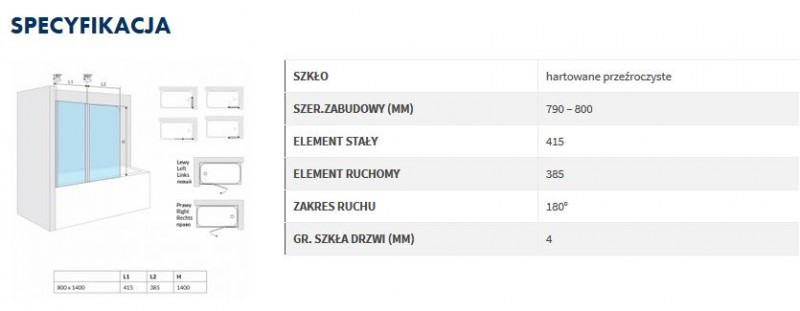 Excellent Axel Fliper parawan nawannowy lewy 80 cm przeźroczysty chrom KAAX.1309.800.LE