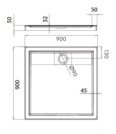 Omnires Brooklyn brodzik kwadratowy płaski 90x90 akryl biały BROOKLYN90/KBP