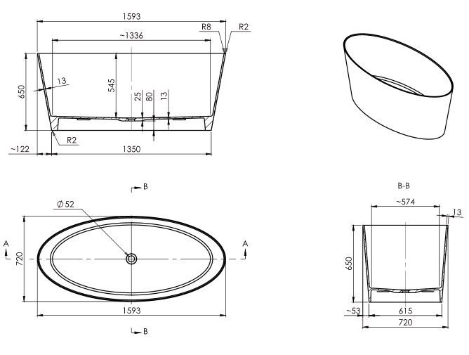 Omnires Marble+ wanna wolnostojąca 159x72 biało-czarny połysk ROMA159BCP