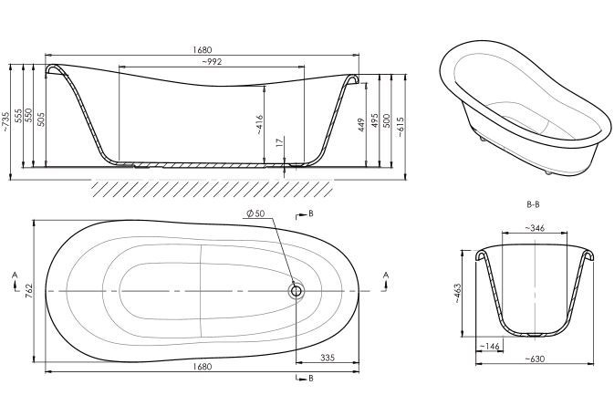 Omnires Marble+ wanna wolnostojąca 168x76 biało czarny połysk ATENA168BCP