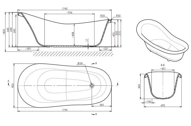 Omnires Marble+ wanna wolnostojąca 174x82 biało czarny połysk ATENA174BCP
