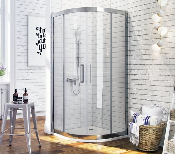 Actima 600 kabina półokrągła 90x90 drzwi suwane chrom przeźroczysta KAAC.1901.900.LP
