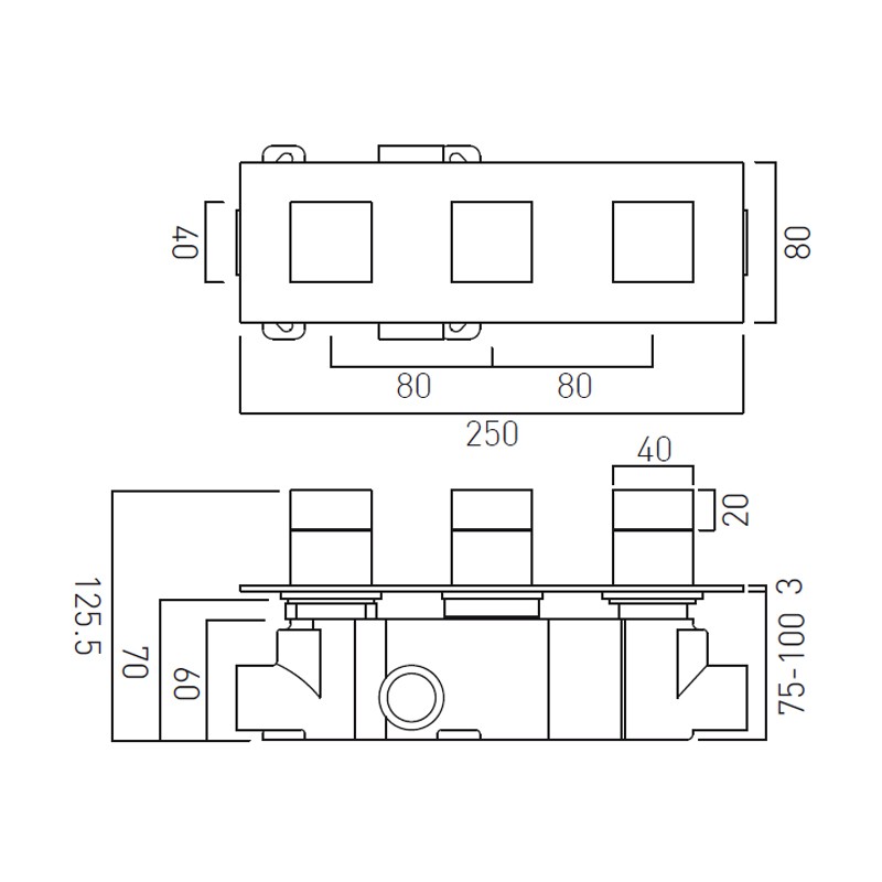Vado Tablet Notion bateria termostatyczna pozioma 2-drożna chrom TAB-1282-H-NOT-CP