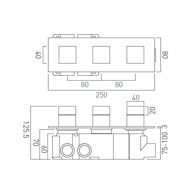 Vado Tablet Notion bateria termostatyczna pozioma 3-drożna chrom TAB-1283-H-NOT-CP