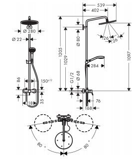 Hansgrohe Croma Select S komplet prysznicowy z baterią jednouchwytową i deszczownicą chrom 26791000