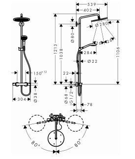 Hansgrohe Croma Select S komplet prysznicowy z termostatem i deszczownicą chrom 26790000