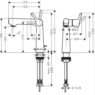 Hansgrohe Talis S bateria umywalkowa z korkiem chrom 72113000