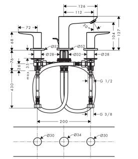 Hansgrohe Talis E bateria umywalkowa 3-otworowa z korkiem chrom 71733000