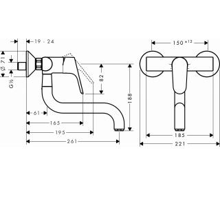Hansgrohe Focus E2 bateria kuchenna ścienna chrom 31825000