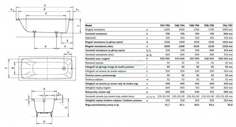 Kaldewei Cayono wanna prostokątna 170x70 model  749 2749 0001 0001
