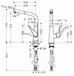 Hansgrohe Metris bateria kuchenna z wyciąganą wylewką stalowy 14821800