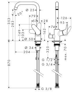 Hansgrohe Focus E2 bateria kuchenna z zaworem umożliwiającym podłączenie pralki lub zmywarki chrom 31823000