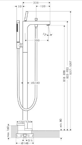 Axor Citterio bateria wannowa podłogowa chrom 39451000