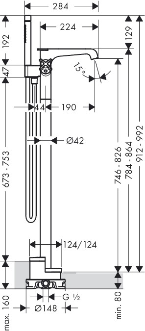 Axor Citterio E bateria wannowa podłogowa termostatyczna chrom 36416000