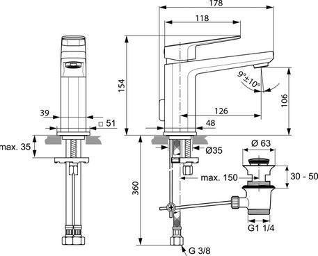 Ideal Standard Tonic II bateria umywalkowa stojąca bez korka chrom A6327AA