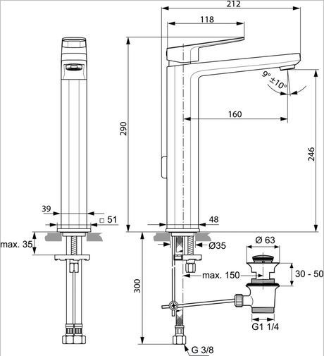 Ideal Standard Tonic II bateria umywalkowa stojąca wysoka bez korka chrom A6329AA
