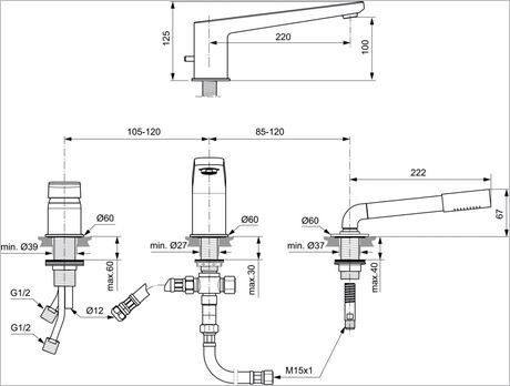 Ideal Standard Tonic II bateria wannowa 3-otworowa z wylewką A6348AA