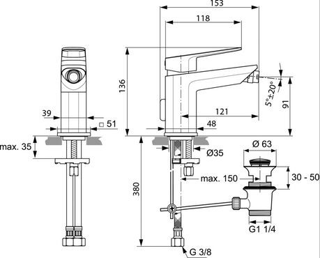 Ideal Standard Tonic II bateria bidetowa stojąca z korkiem A6336AA