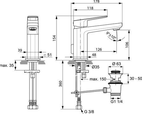 Ideal Standard Tonic II bateria umywalkowa stojąca z korkiem chrom A6326AA