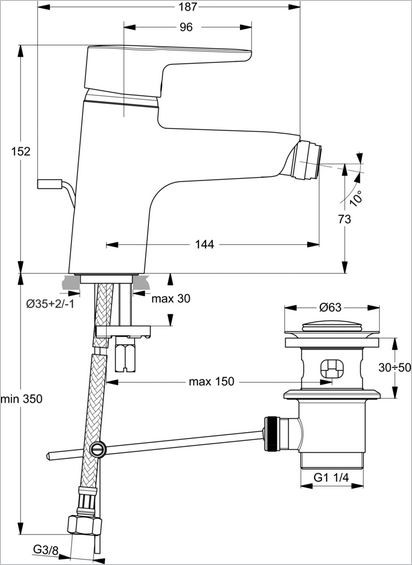 Ideal Standard Connect Blue bateria bidetowa stojąca z korkiem B9920AA