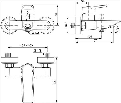 Ideal Standard Tesi bateria wannowa natynkowa chrom A6583AA