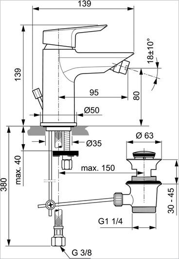 Ideal Standard Tesi bateria bidetowa stojąca z korkiem chrom A6579AA