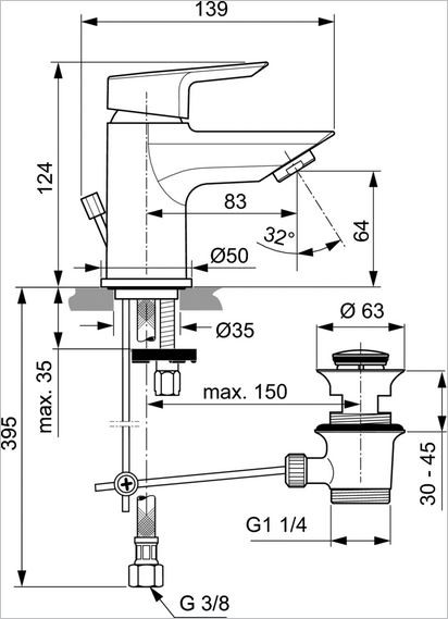 Ideal Standard Tesi bateria umywalkowa stojąca Piccolo z korkiem chrom A6566AA