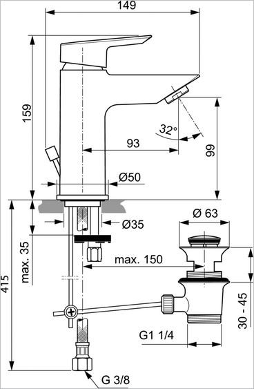 Ideal Standard Tesi bateria umywalkowa stojąca Blue Start z korkiem chrom A6558AA