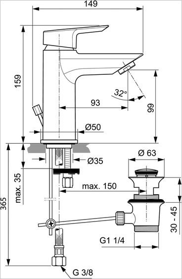 Ideal Standard Tesi bateria umywalkowa stojąca z korkiem chrom A6557AA