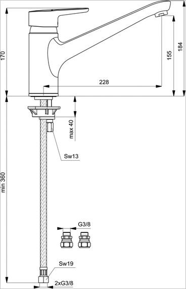 Ideal Standard Connect Blue bateria kuchenna zlewozmywakowa stojąca chrom B9931AA
