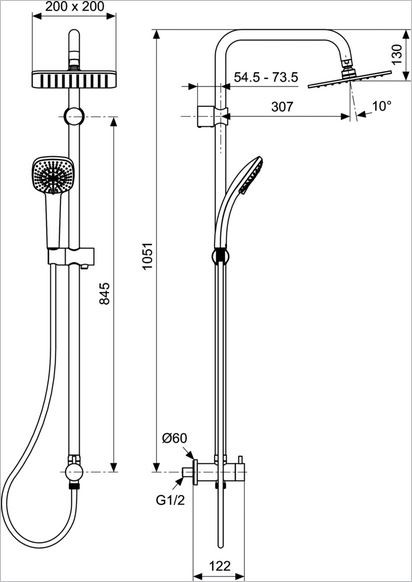 Ideal Standard Rain Cube zestaw prysznicowy z deszczownicą do baterii ściennej chrom A5834AA