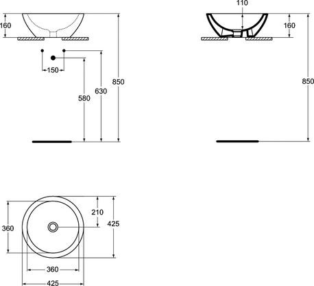 Ideal Standard Strada umywalka stawiana na blat okrągła 42cm bez otworu na baterię K078301