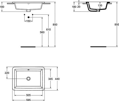 Ideal Standard Strada umywalka wpuszczana w blat 59cm bez otworu na baterię K078001