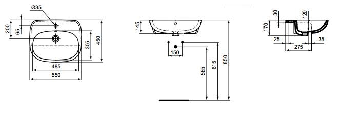 Ideal Standard Tesi umywalka 55 cm półblatowa z otworem na baterię T010001