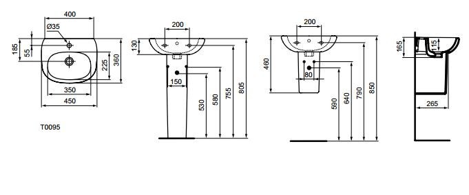 Ideal Standard Tesi umywalka 45 cm Light desing z otworem na baterię T352401