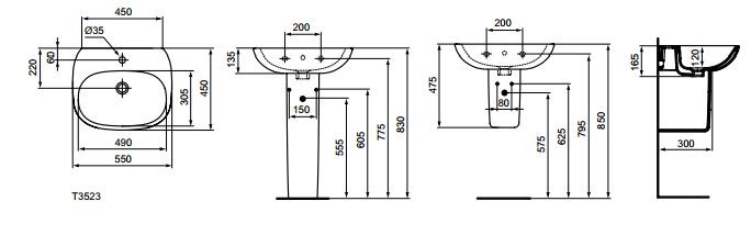 Ideal Standard Tesi umywalka 50 cm Light design z otworem na baterię T352301