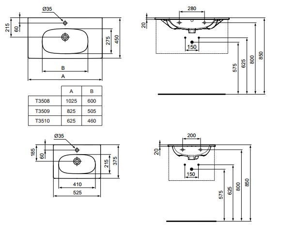 Ideal Standard Tesi umywalka 50 cm z otworem na baterię T351101