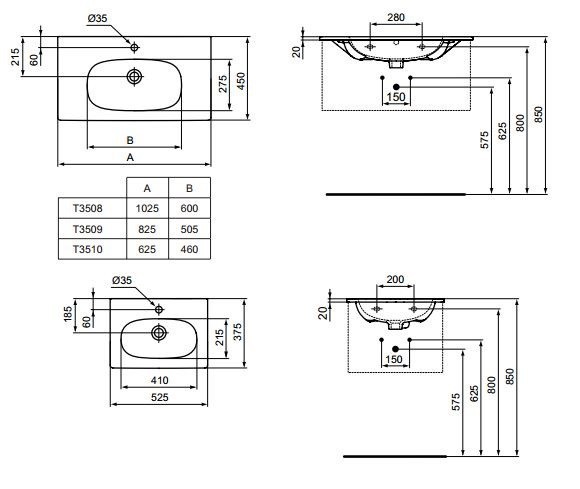 Ideal Standard Tesi umywalka 60 cm z otworem na baterię T351001