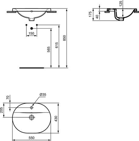Ideal Standard Connect umywalka wpuszczana w blat 55x43 cm z otworem na baterię E503901