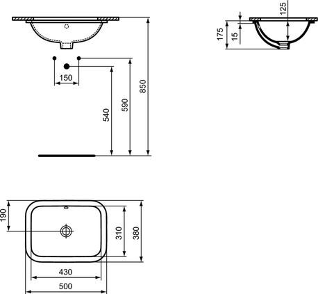 Ideal Standard Connect umywalka podblatowa 50x38 cm bez otworu na baterię E505801