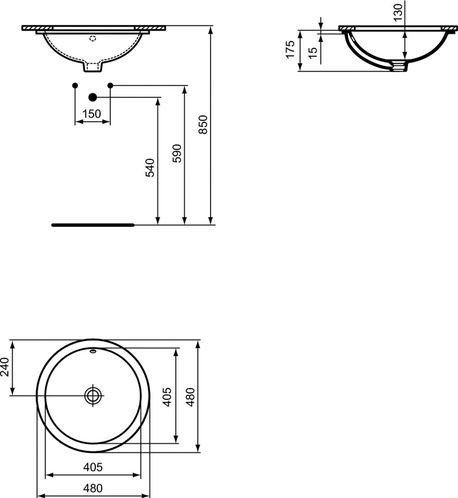 Ideal Standard Connect umywalka podblatowa 48x48 cm bez otworu na baterię E505401