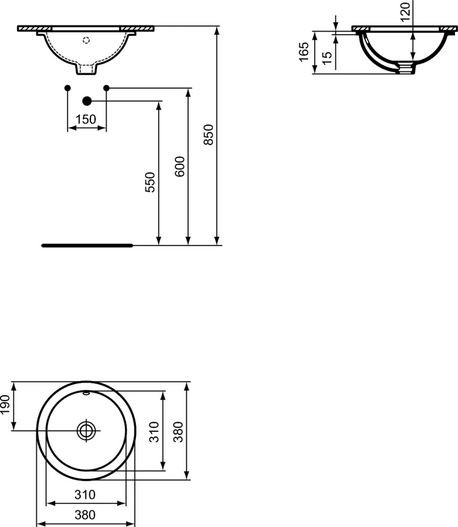 Ideal Standard Connect umywalka podblatowa 38x38 cm bez otworu na baterię E505201