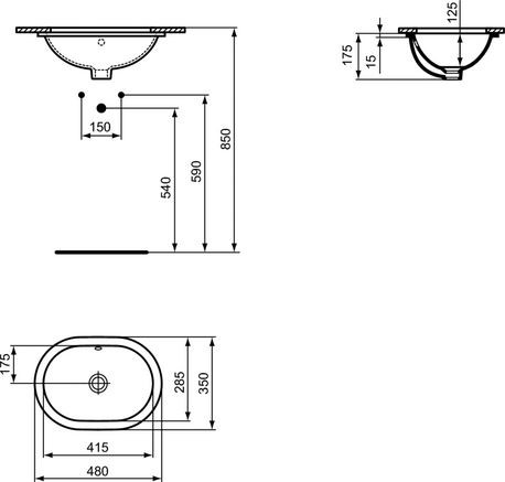 Ideal Standard Connect umywalka podblatowa 48x35 cm bez otworu na baterię E504601